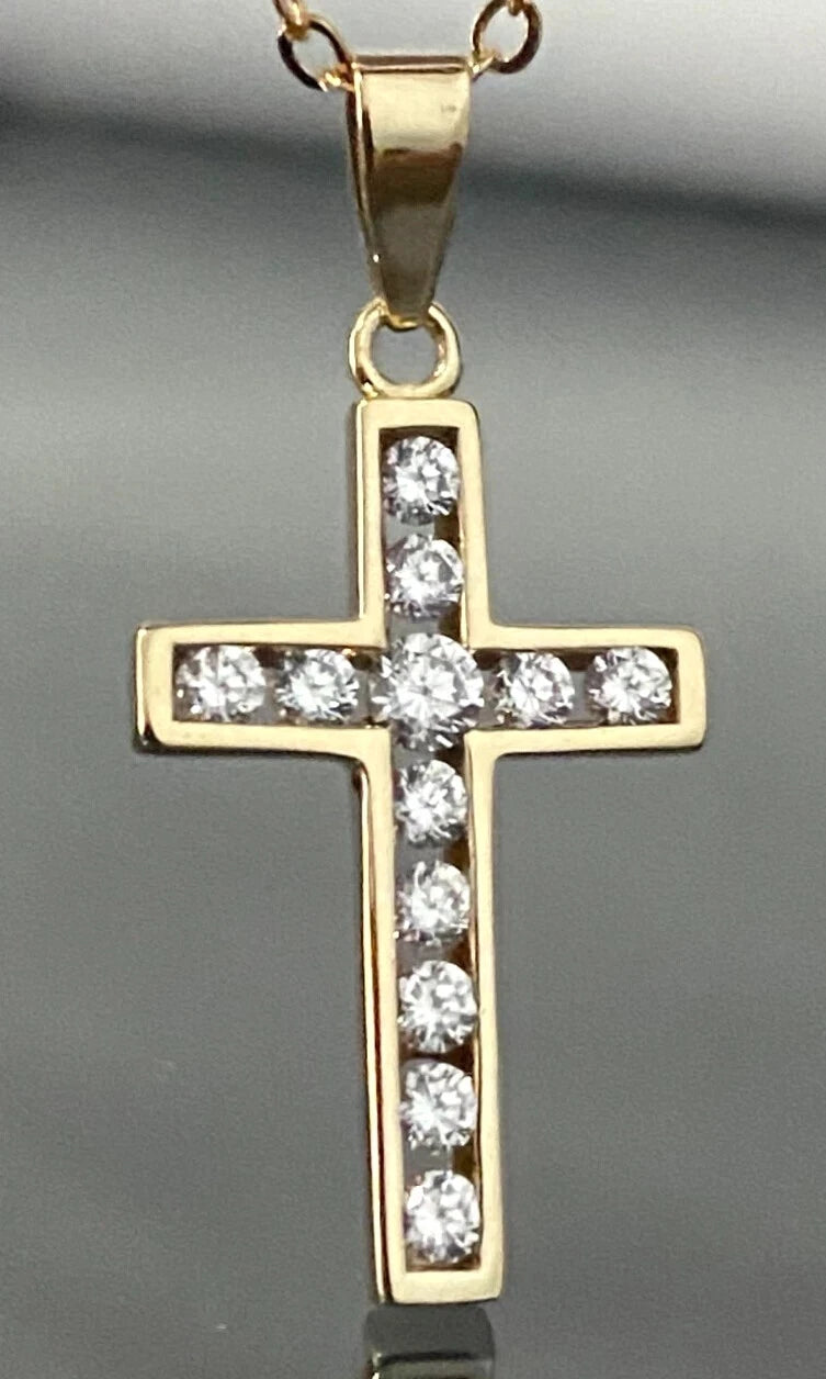 9K Yellow Gold & Cubic Zirconia Cross Pendant 31.50mm High