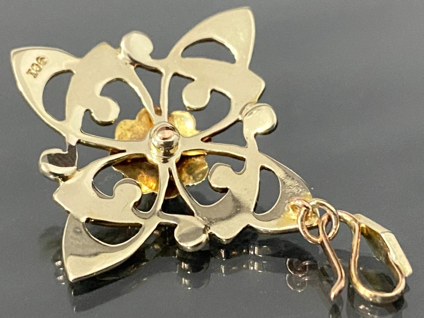 Art Nouveau 9K Yellow Gold & Seed Pearls Pendant 40.80mm High