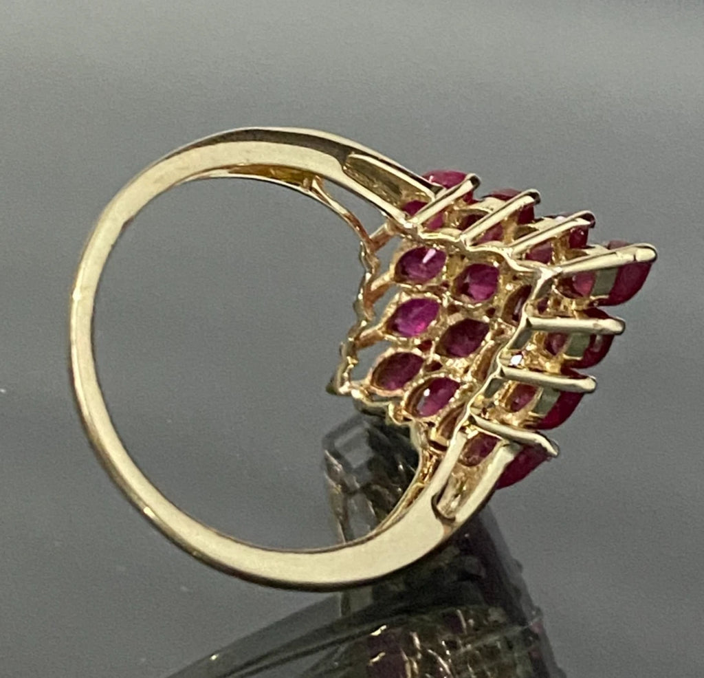 9K Yellow Gold & 2.20CT Marquise Ruby Cluster Ring Size R - 8 3/4
