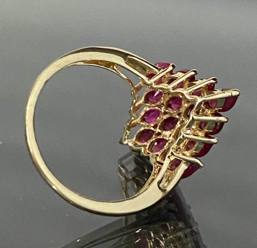 9K Yellow Gold & 2.20CT Marquise Ruby Cluster Ring Size R - 8 3/4