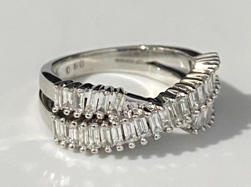 9K White Gold & 0.90CT Diamond Crossover Ring Size L - 5 3/4