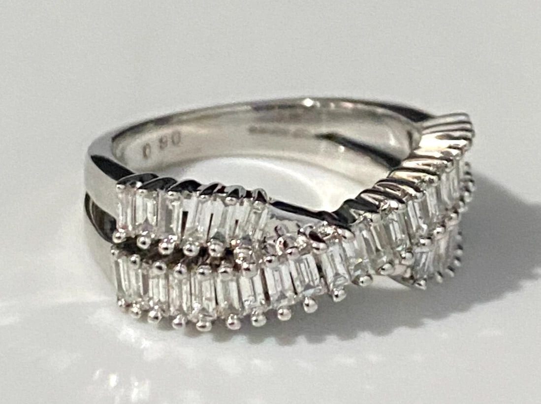 9K White Gold & 0.90CT Diamond Crossover Ring Size L - 5 3/4