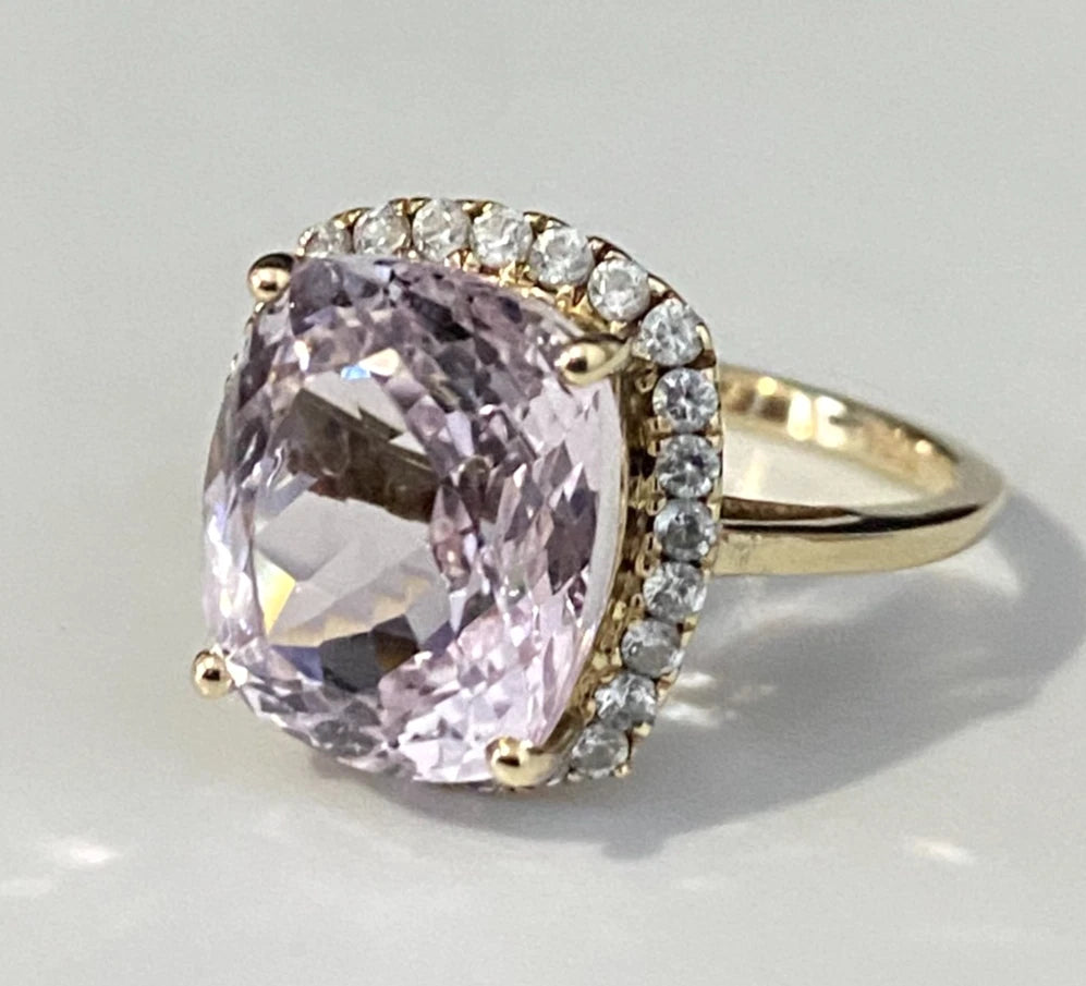 9K Yellow Gold With 5.50CT Pink Kunzite Ring Size M - 6 1/4