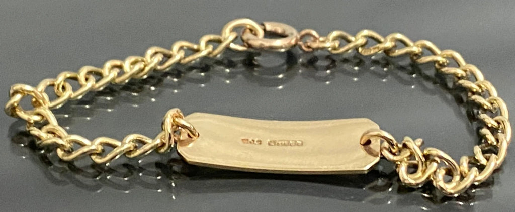 1970's 9ct Yellow Gold Curb Link Kids Childs ID Bracelet 14.0cm Long