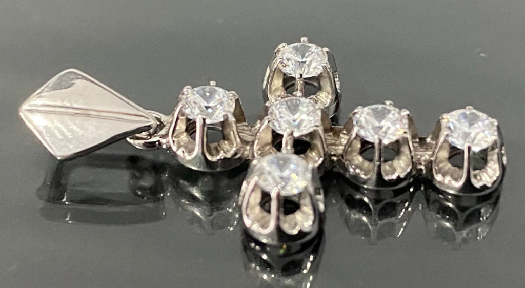 14K White Gold & Cubic Zirconia Cross Pendant 33.0 High