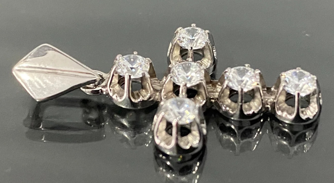 14K White Gold & Cubic Zirconia Cross Pendant 33.0 High