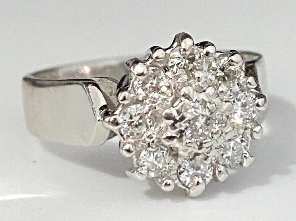 18K White Gold & 0.45CT Diamond Cluster Ring Size K - 5 1/8