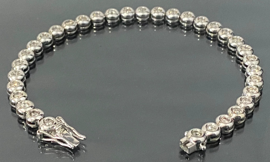 18K White Gold & 2.0CT Diamond Bezel-Set Tennis Bracelet 18.50cm Long