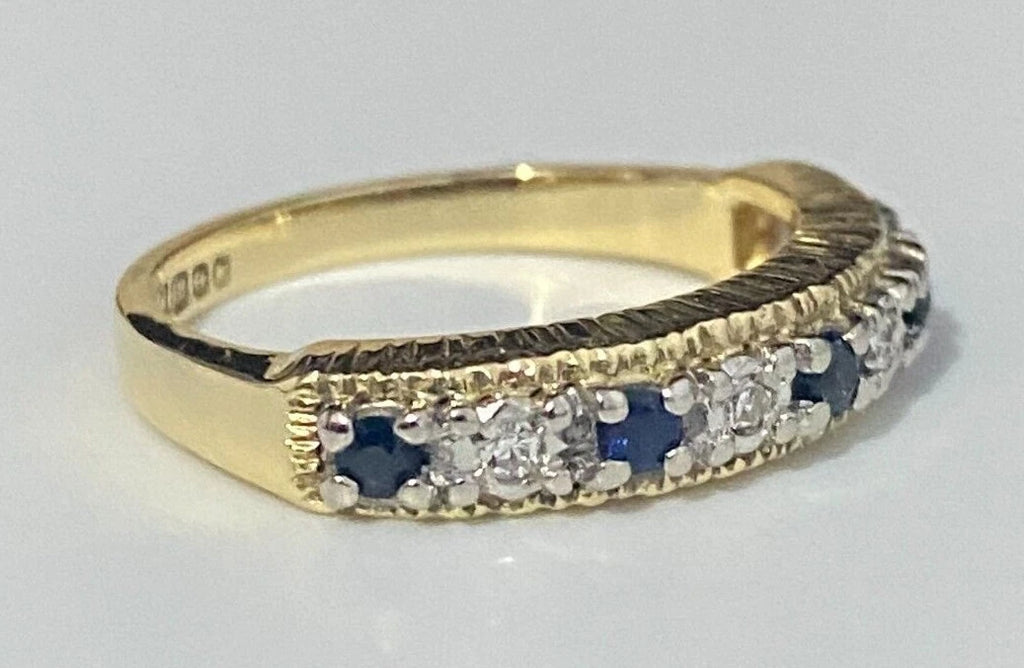 18K Yellow Gold W/ Sapphire & Diamond Eternity Band Ring Size N - 6 1/2