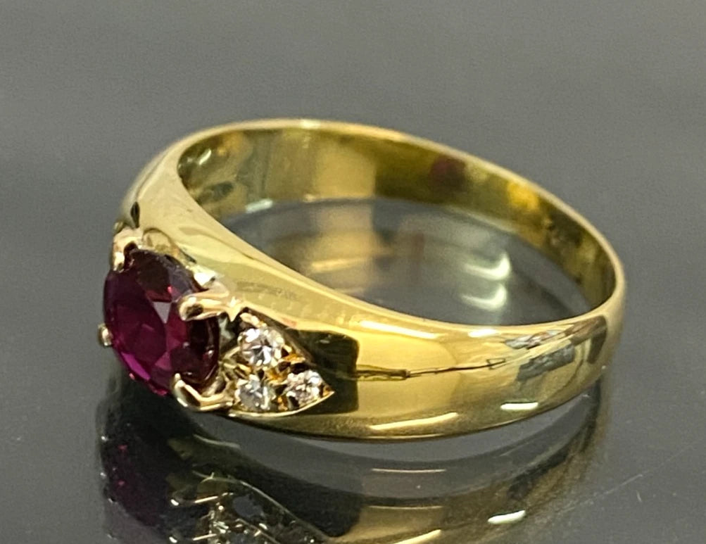 18ct Yellow Gold Ruby & Diamond Ring Fine Vintage Jewellery Size L 1/2 (US 6)