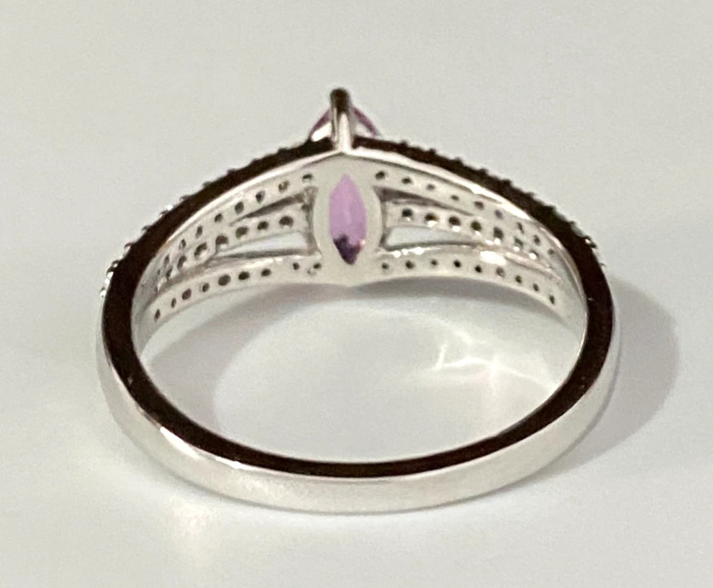 18K White Gold W/Pink Sapphire & Diamond Ring Size N 1/2 - 7