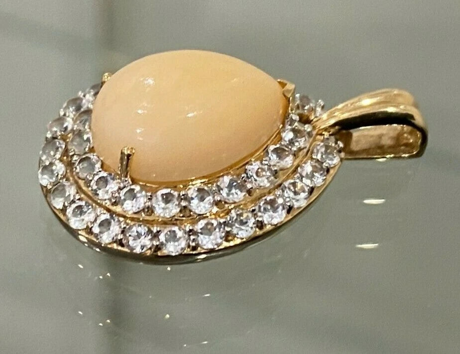 10K Yellow Gold W/ Orange & White Stone Pendant