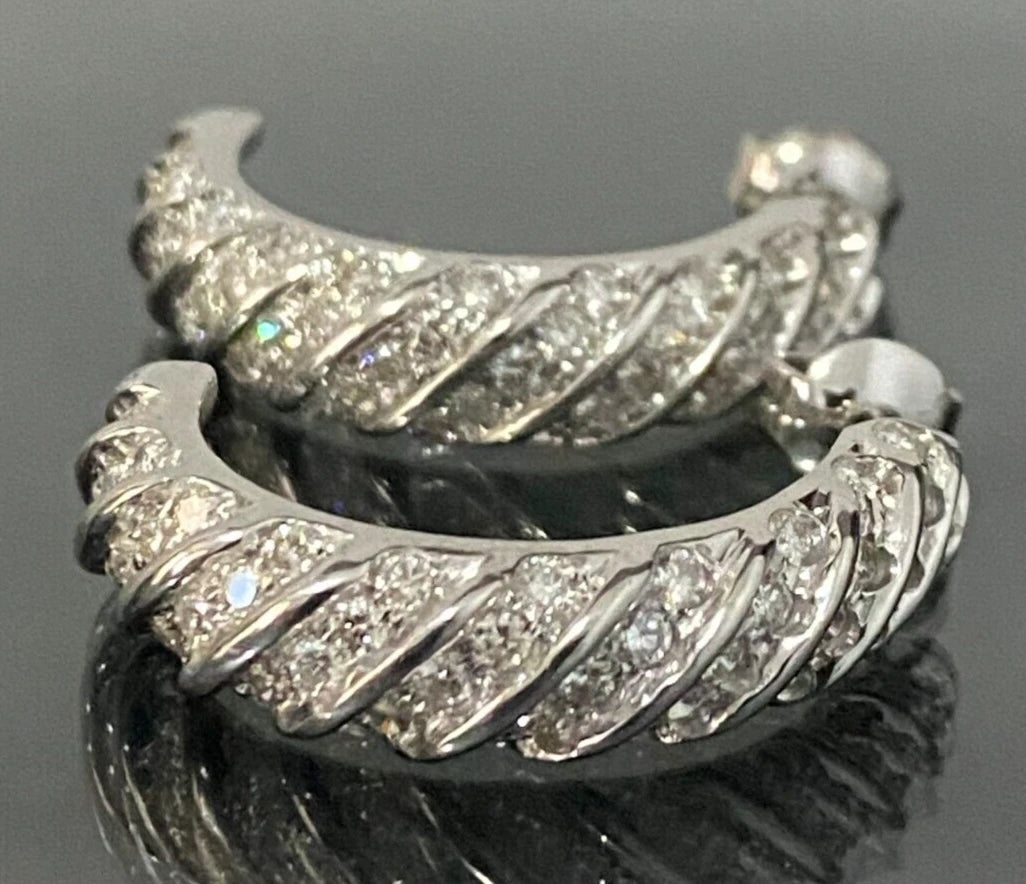 14K White Gold & 1.75CT Diamond Half Hoop Earrings 26.70mm high