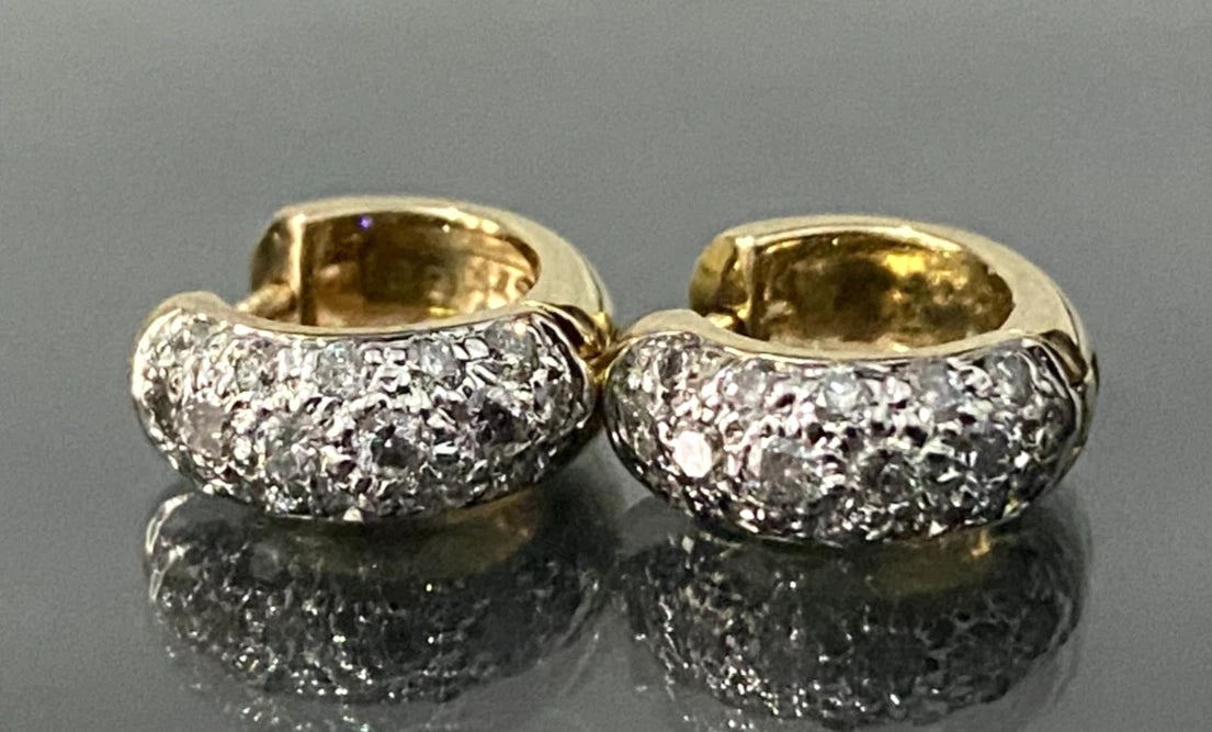 9K yellow Gold & 0.20CT Diamond Pave Set Huggie Hoop Earrings
