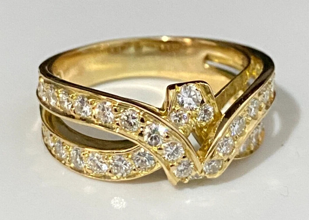 18K Yellow Gold & 1.10CT Diamond Crossover Ring Size Q - 8