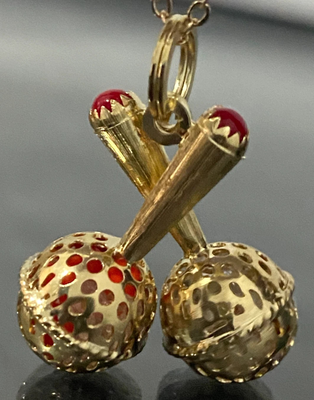 18K Yellow Gold Maracas Drop Pendant / Charm