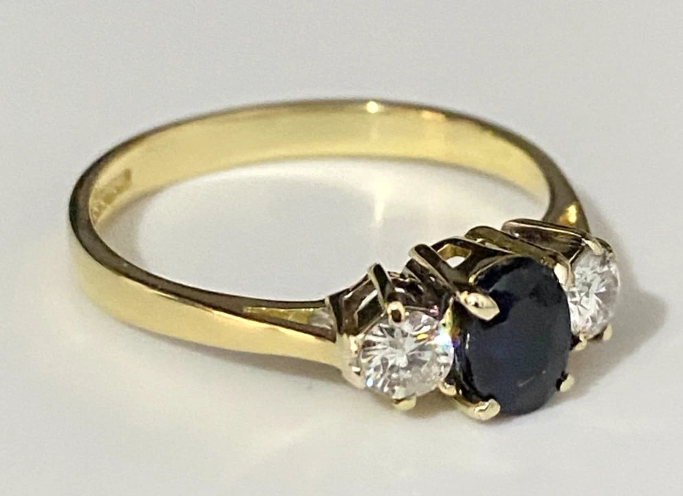 18K Yellow Gold W/Sapphire & 0.25CT Diamond Cluster Ring Size N 1/2 - 7