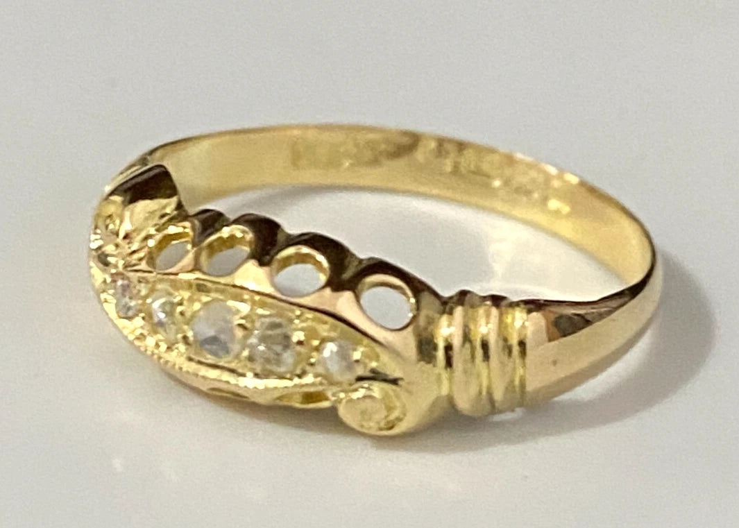 Antique 18K Yellow Gold & Rose Cut Diamond Ring C1919 Size L 1/2 - 6