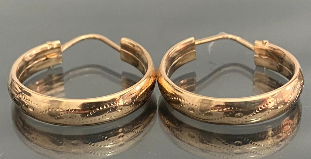 Vintage 18ct Solid Rose Gold Engraved Hoop Earrings