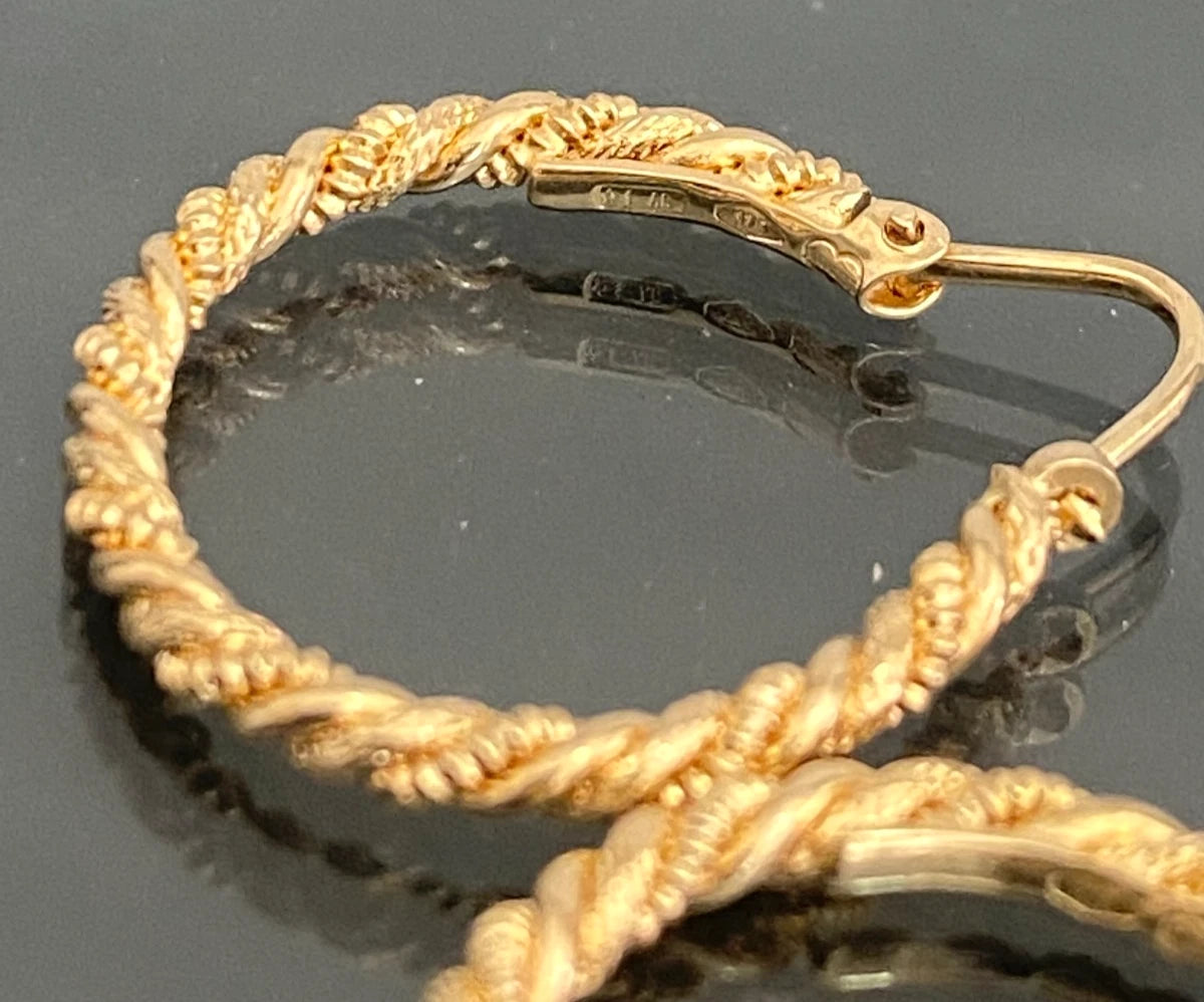 9CT Yellow Gold Twisted Rope Textured Hoop Earrings