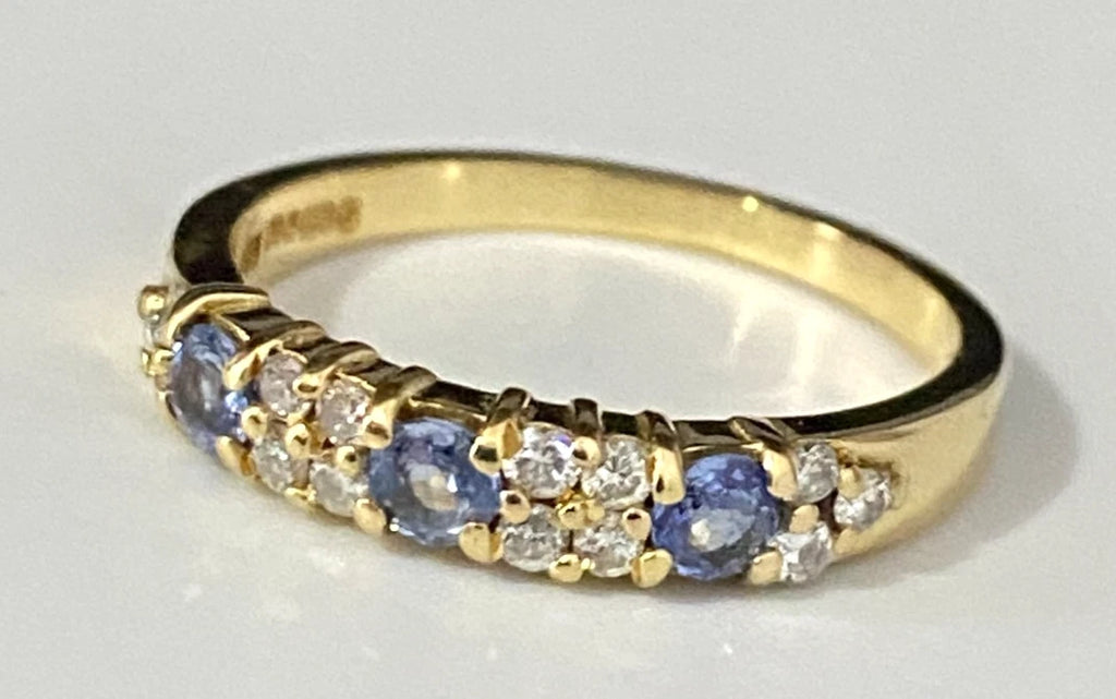18K Yellow Gold W/ Sapphire & Diamond Band Ring Size L 1/2 - 6