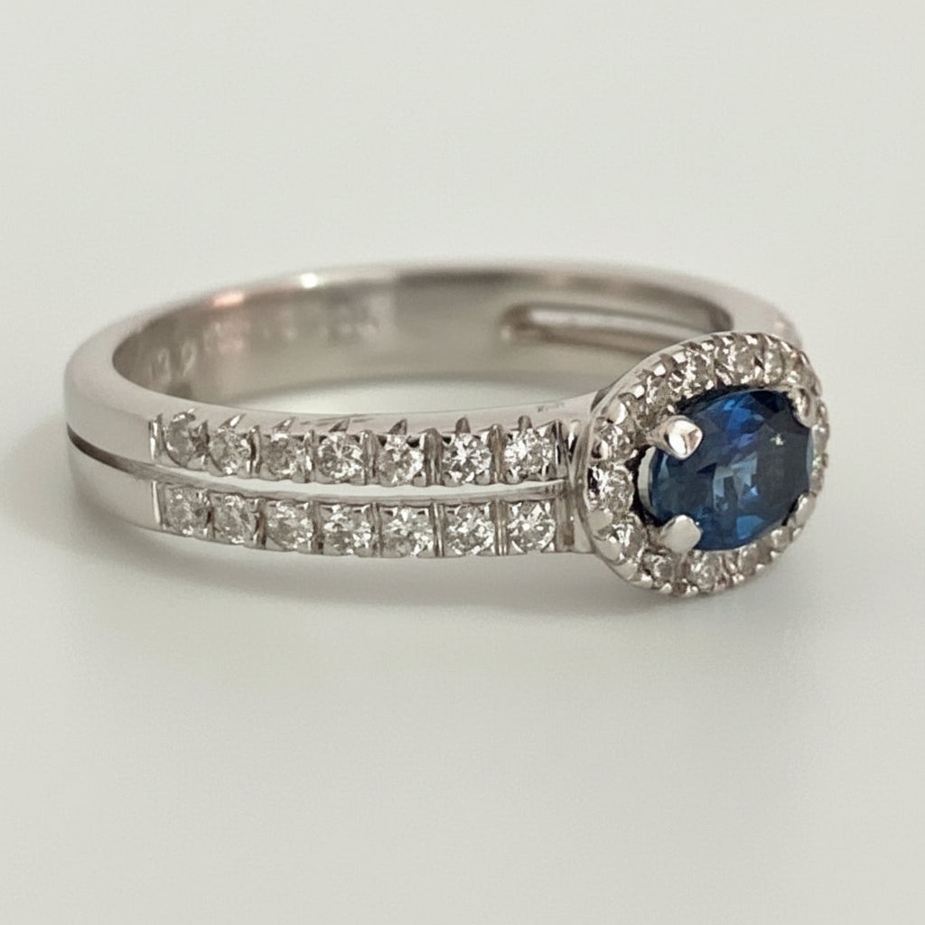 18ct White Gold Sapphire & 0.32ct Diamond Halo Engagement Ring