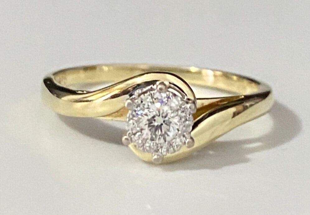 9K Yellow Gold & Diamond Bypass Engagement Ring Size M - 6