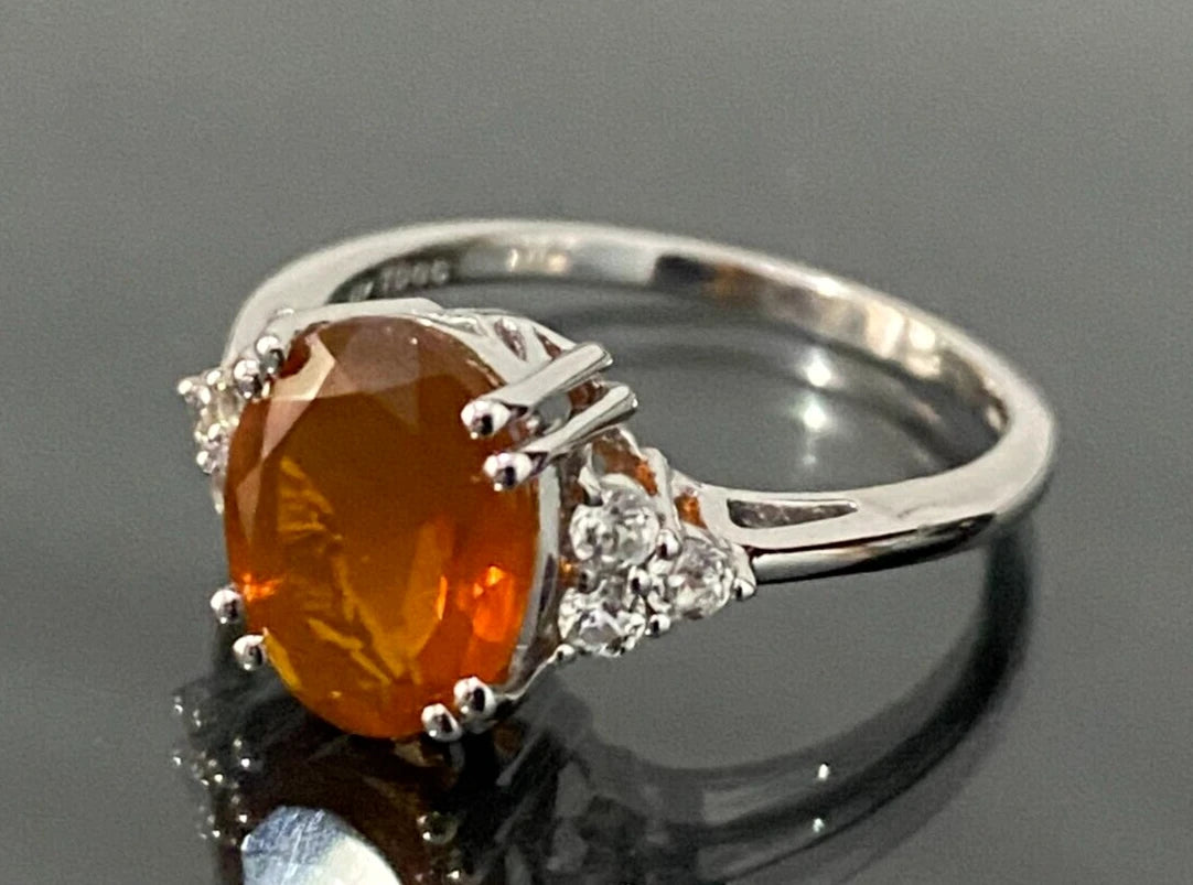 9K Yellow Gold W/ 1.93CT American Fire Opal Ring Size N 1/2 - 6 3/4