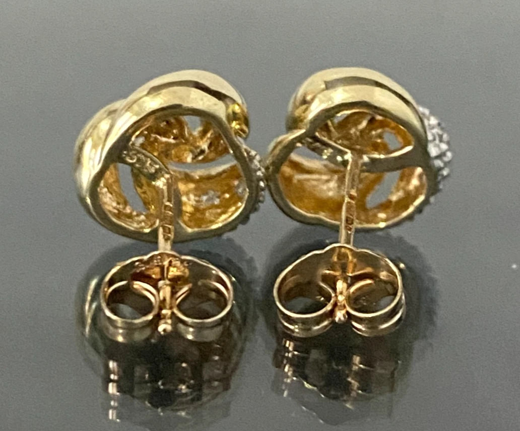 9K Yellow Gold & Diamond Knot Stud Earrings