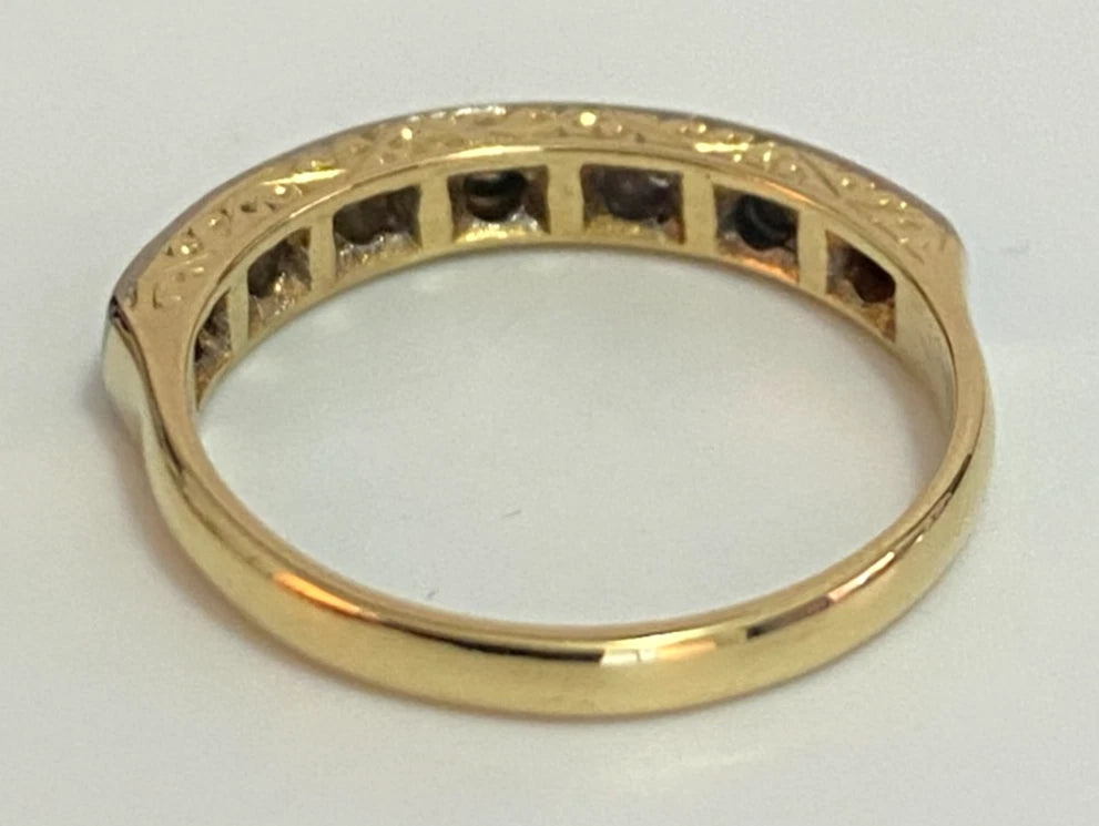 Vintage 18K Yellow Gold Diamond Eternity Engraved Ring - Size L (US 5.75)
