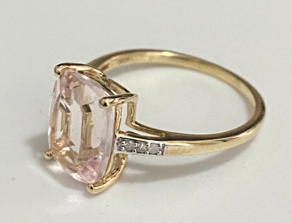 10K Yellow Gold 2.67CT Morganite & Diamond Ring Size L (US 5.75)