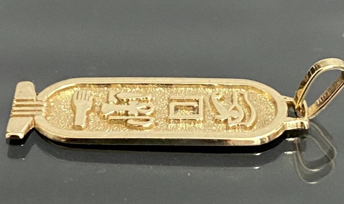 9K Yellow Gold Egyptian cartouche-style pendant 35mm High