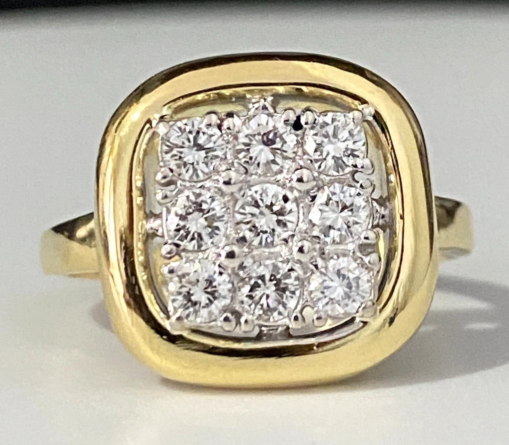 18K Yellow Gold & 0.70CT Diamond Cluster Ring Size Q - 8 1/4