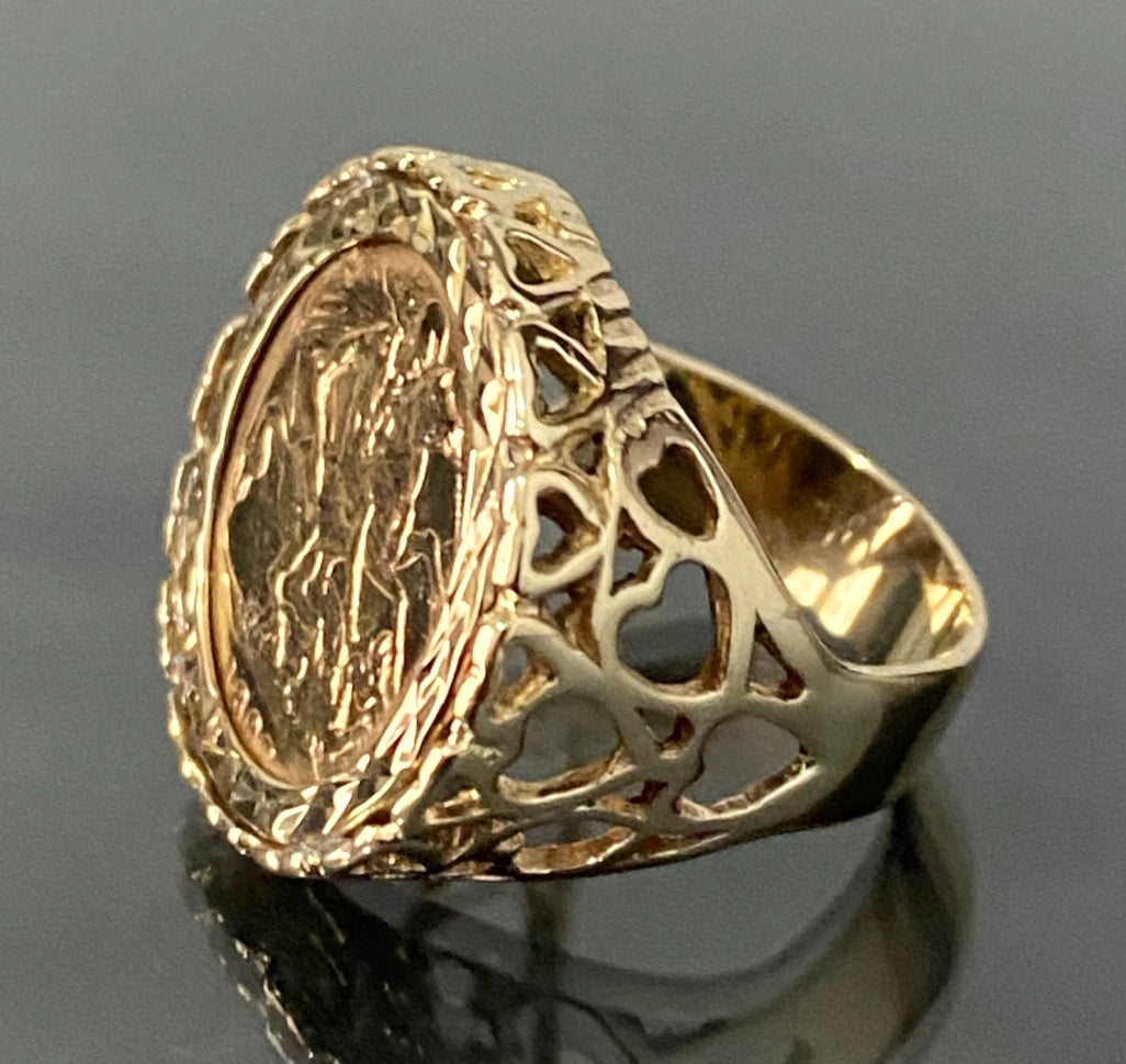 22K Gold Half Sovereign Coin C1897 in 9K Gold Ring Size N 1/2 - 7
