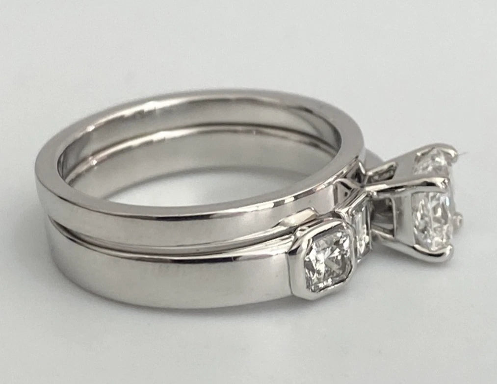 18K White Gold Modern Asymmetrical Diamond Bridal Ring Set - Size J 1/2 (US 5)