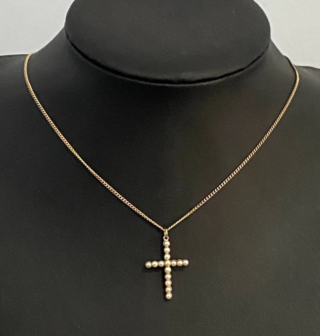 9K Yellow Gold and Pearl Cross Pendant 28.0mm High