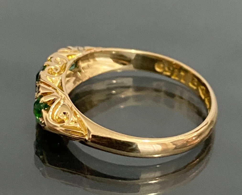 Edwardian 18K Yellow Gold W/ Green Garnet & Diamond Ring C1907 Size L 1/2 (US 6)