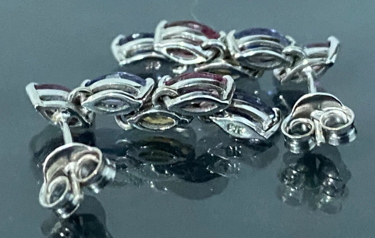 9CT White Gold & Multi Gemstones Drop Earrings