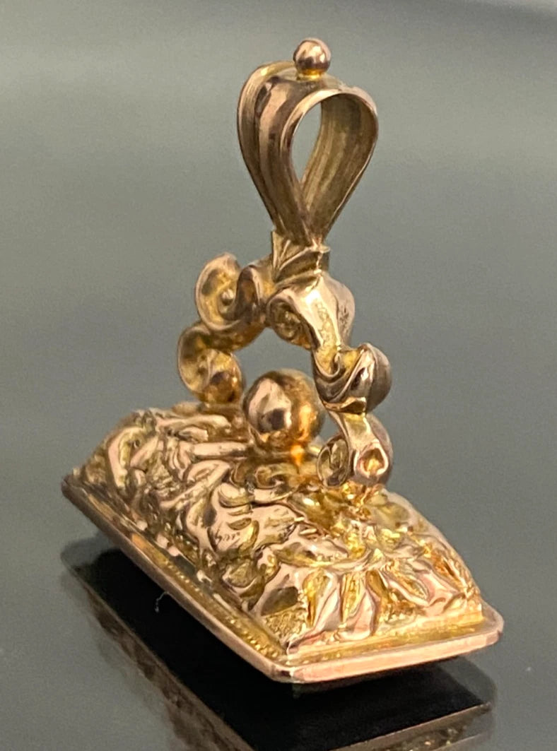 Antique Edwardian 9K Yellow Gold Bloodstone Fob/Seal Pendant