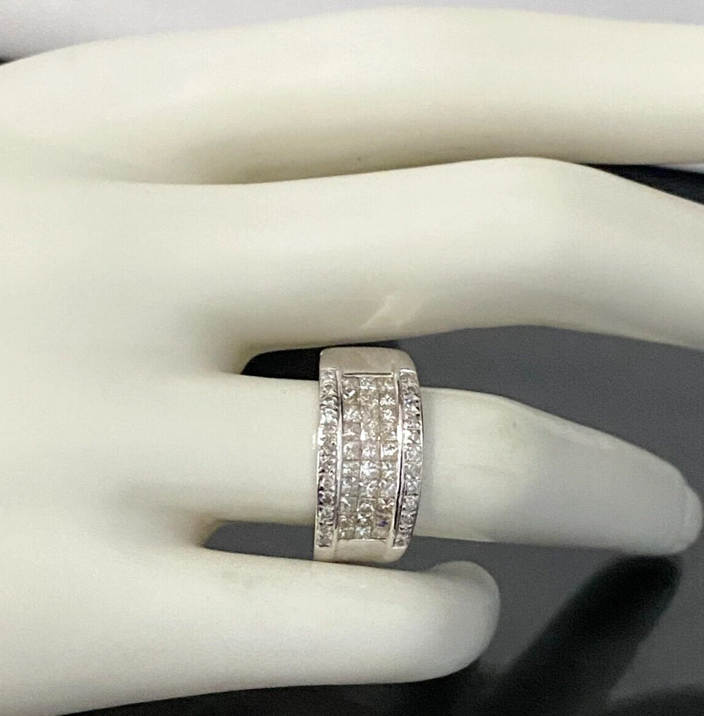 18K White Gold & 1.20CT Diamond Invisible Set Ring Size M 1/2 - 6 1/4