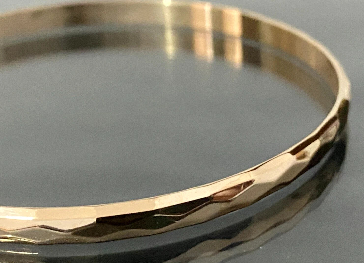 Vintage 14K Rose Gold Faceted Round Bangle 66mm