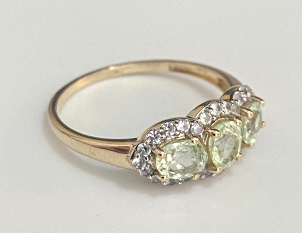 10K Yellow Gold Tourmaline & Natural Zircon Three Stone Ring Size N 1/2 (US 7)