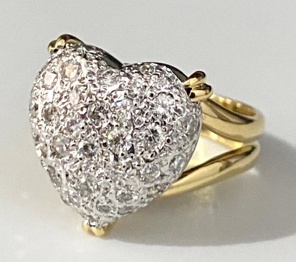 18K Yellow Gold & 0.75CT Diamond Heart Ring Size J 1/2 - 5