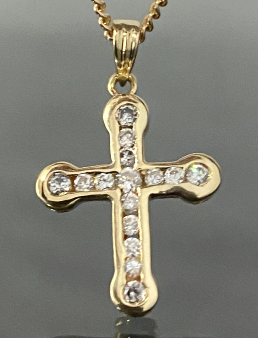 9K Yellow Gold & Cubic Zirconia Cross Pendant 24.0mm High