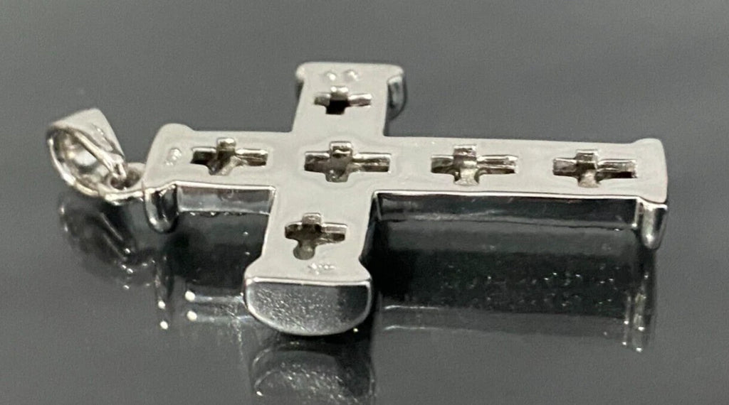 Large 9K White Gold W/ 1.00CT Diamond Cross Pendant