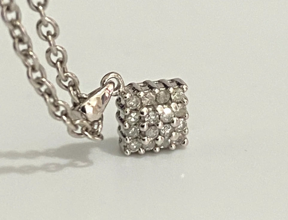 9K White Gold & 0.13CT Diamond Drop Pendant - 13mm High