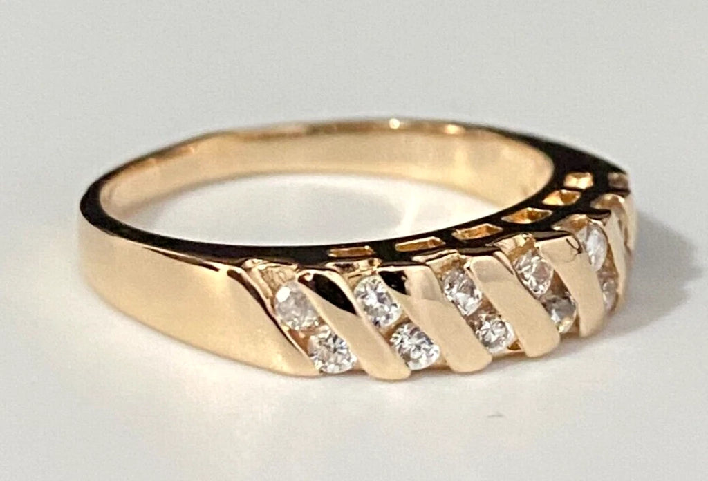 14K Yellow Gold & Cubic Zirconia Dress Ring Size N - 6 1/2