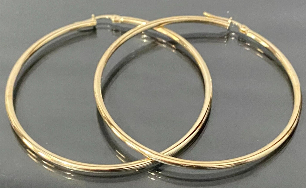 Italian Large 9K Yellow Gold Hoop Earrings