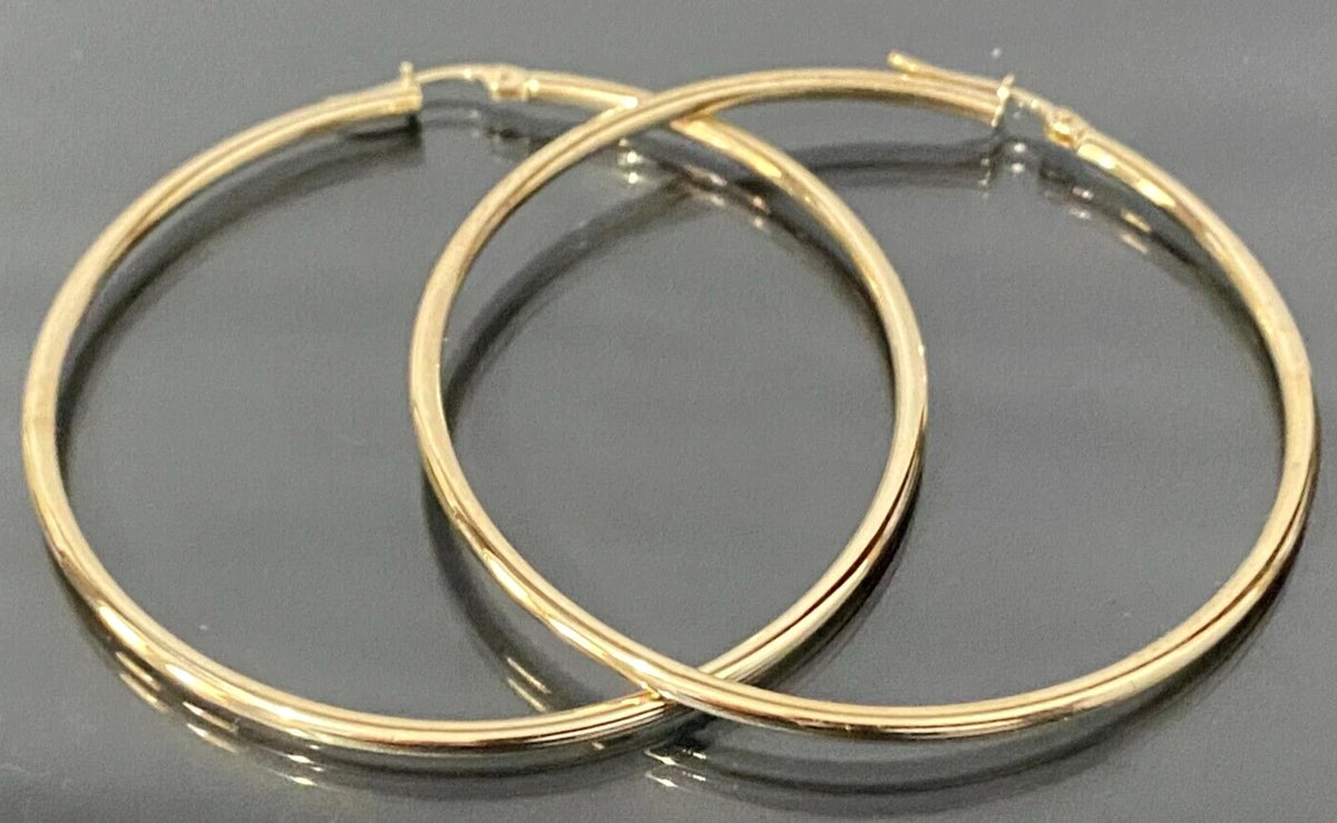 Italian Large 9K Yellow Gold Hoop Earrings