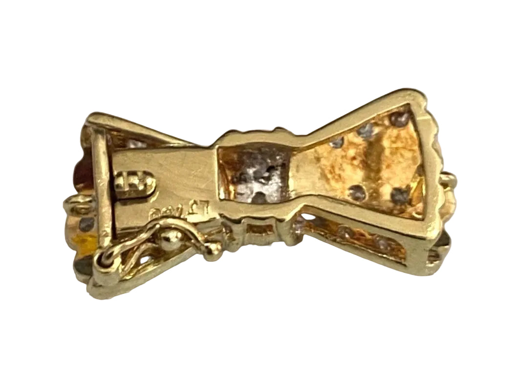Vintage 18ct Yellow Gold Diamond Set Ribbon Bow-Shaped Necklace & Chain Clasp